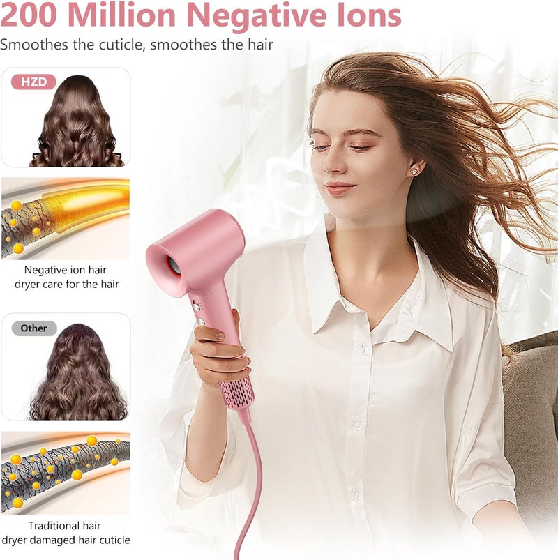 HZD Hair Dryer, Ionic Blow Dryer, 1500W High-Speed Hairdryer with 110000 RPM Brushless Motor for Fast Drying Low Noise, 4 Temps & 2 Speeds with Magnetic Nozzle - Image 2